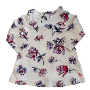 Joules Girls White Floral Long Sleeve 2t/3t Tunic Top‎ Shoulder Button Pink Blue